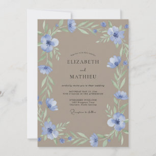 Etherealer Taupe-Periwinkle-Kranz Hochzeit Einladung
