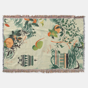 Ethereales Orangenmuster mit Zen-Tempeln Decke