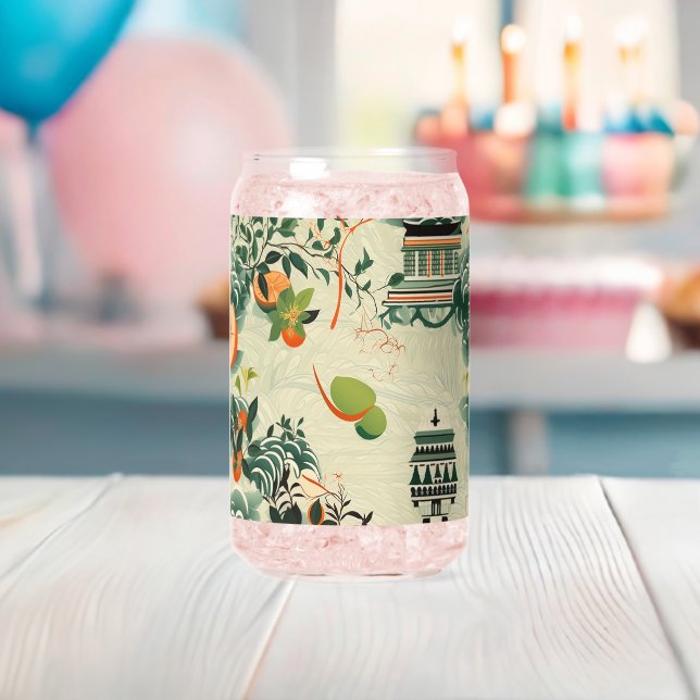 Ethereales Orangenmuster mit Zen-Tempeln Dosenglas (Insitu (Baby Party))