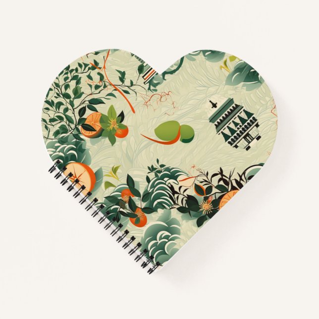 Ethereales Orangenmuster mit Zen-Tempeln Notizbuch (Vorderseite)