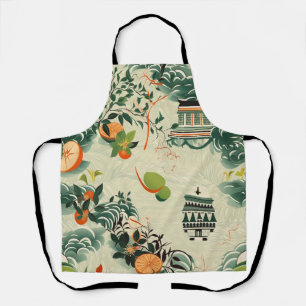 Ethereales Orangenmuster mit Zen-Tempeln Schürze