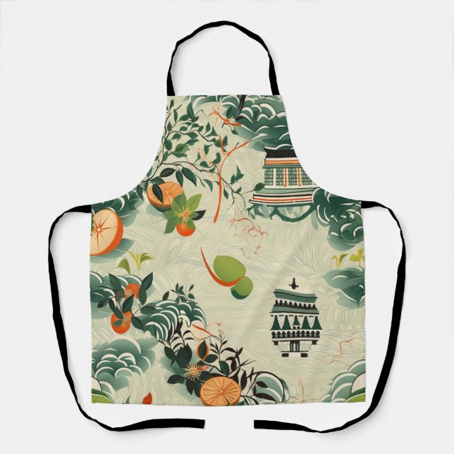 Ethereales Orangenmuster mit Zen-Tempeln Schürze (Vorderseite)