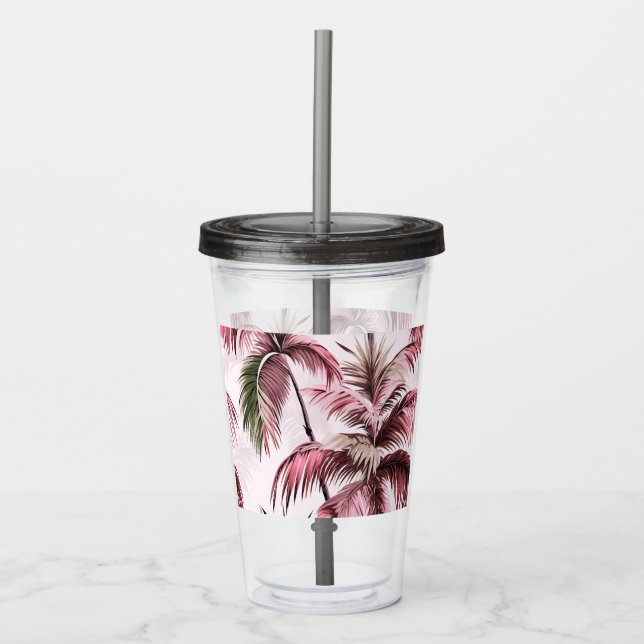 Ethereales Rosé-Palmenmuster Acryltrinkbecher (Vorderseite)