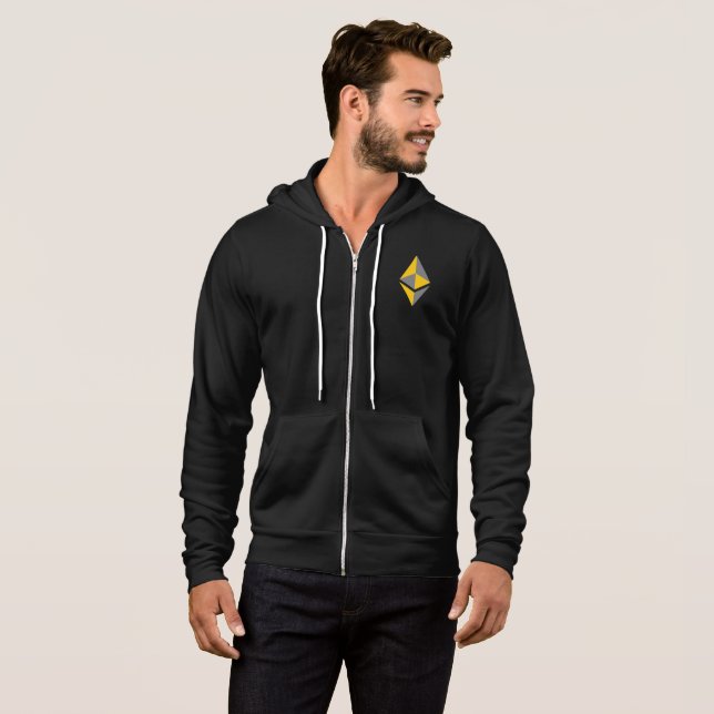 Ethereum ETH-Logo für Grau und Gold | Zip Hoodie (Vorne ganz)