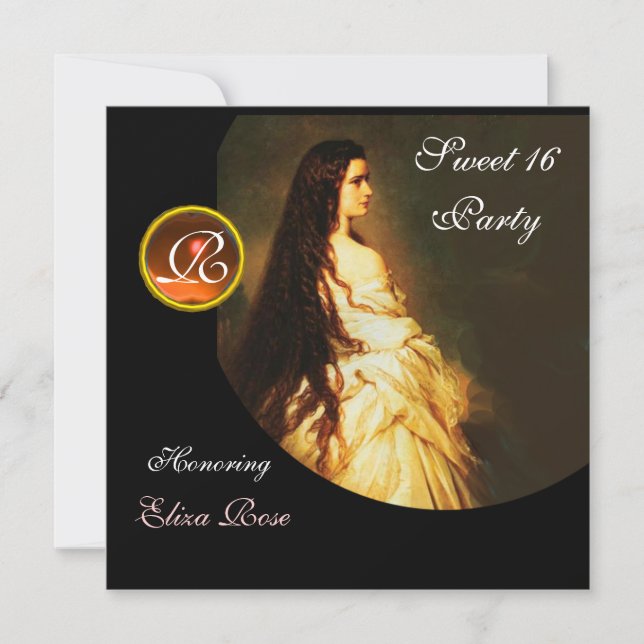 ETHERNALE SCHÖNHEIT, SCHWEET 16 GELB, SCHWARZ-WEIS EINLADUNG (Vorderseite)