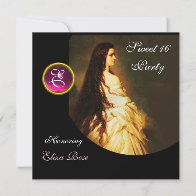 ETHERNALE SCHÖNHEIT, SCHWEET 16,PINK,SCHWARZ,WEISS EINLADUNG (Vorderseite)