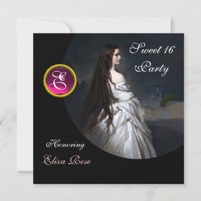 ETHERNALE SCHÖNHEIT, SCHWEET 16,PINK,SCHWARZ,WEISS EINLADUNG (Vorderseite)