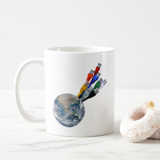 Ethernet-Netzwerk vernetzte Erde Kaffeetasse (Mit Donut)