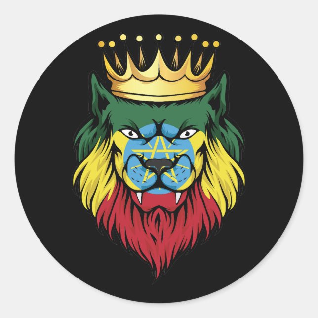 Ethiopia Lion King Flag Runder Aufkleber (Vorderseite)