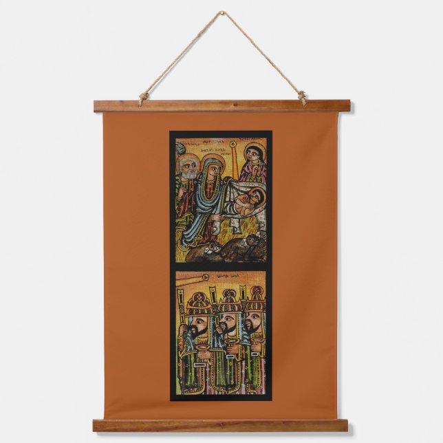 Ethiopian Nativity Icon Wandteppich Mit Holzrahmen (Vorderseite)