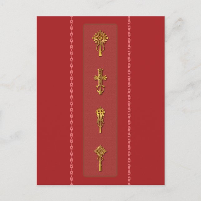 Ethiopian Orthodox Crosses – Gold on Red Postkarte (Vorderseite)