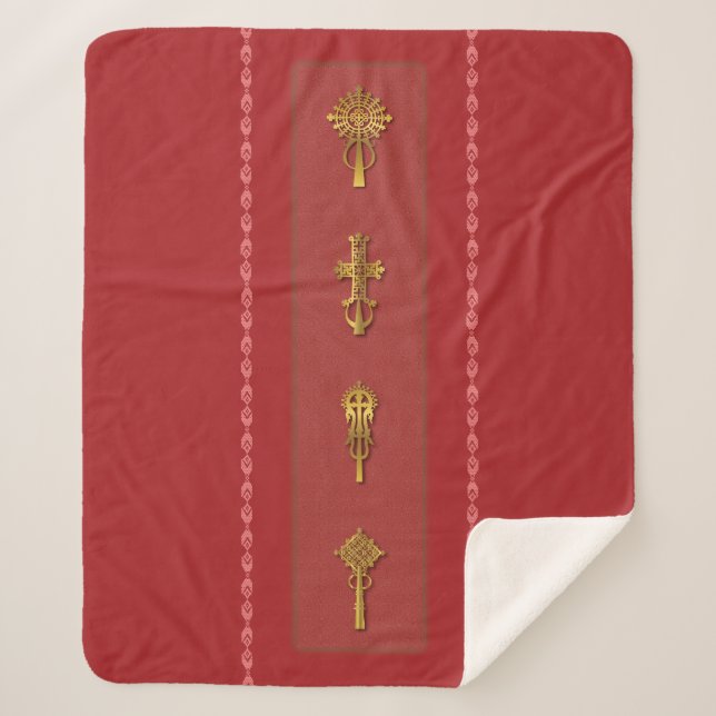Ethiopian Orthodox Crosses – Gold on Red Sherpadecke (Vorderseite)