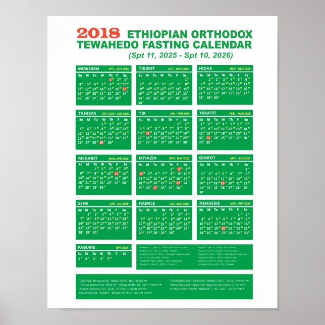 Ethiopian Orthodox Fasting Calendar 2018 Poster (Vorne)