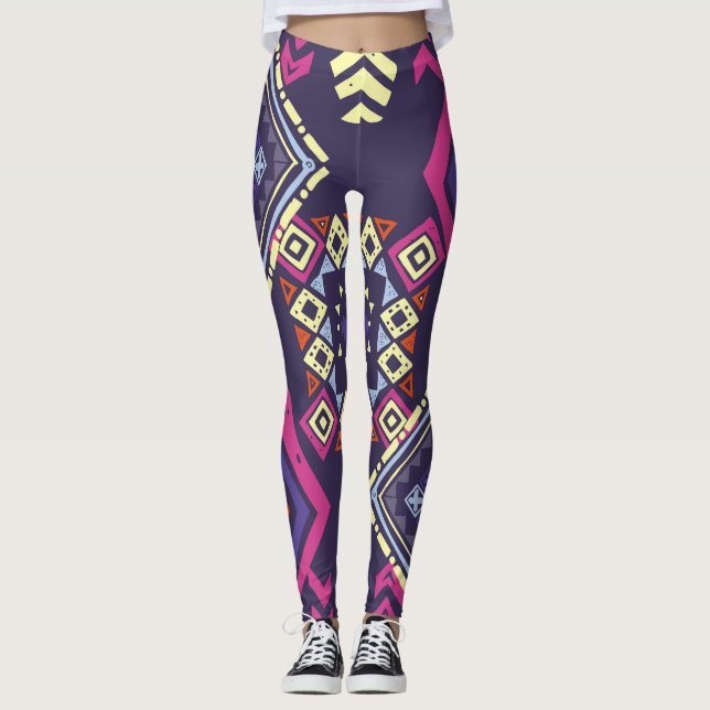 Ethischer, primitiver geometrischer Hintergrund de Leggings (Vorderseite)
