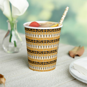 Ethnic Adinkra African Golden Pattern Paper Cups Pappbecher