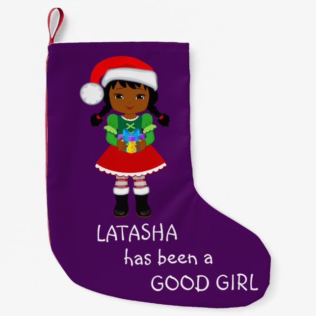 Ethnic African American Good Girl Hat Weihnachten Kleiner Weihnachtsstrumpf (Vorderseite)