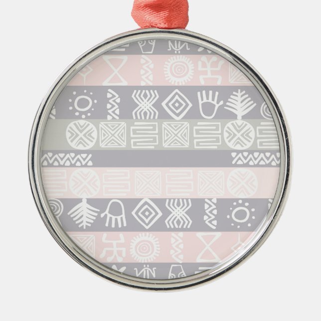 Ethnic African Boho Design Silbernes Ornament (Vorne)