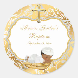 Ethnic Baby Boy Baptisc Gold Cross Runder Aufkleber
