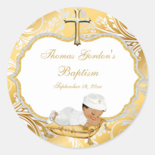 Ethnic Baby Boy Baptisc Gold Cross Runder Aufkleber