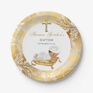 Ethnic Baby Boy Christening Taufe Gold Silver Pappteller