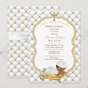 Ethnic Baby Boy Taufe Christening Gold Cross Einladung