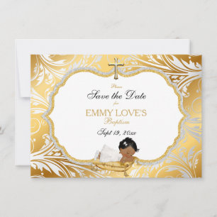 Ethnic Baby Girl Baptisse Rett Gold Cross Save The Date