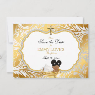 Ethnic Baby Girl Baptisse Rett Gold Cross Save The Date