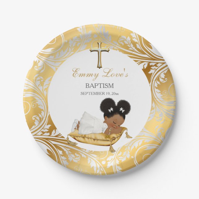 Ethnic Baby Girl Christening Taufe Gold Silver Pappteller (Vorderseite)
