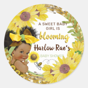 Ethnic Baby Girl   Gelbe Sonnenblume Gold Glitzer Runder Aufkleber