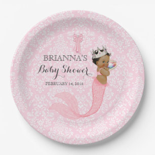 Ethnic Baby Girl Mermaid Princess Crown Damask Pappteller