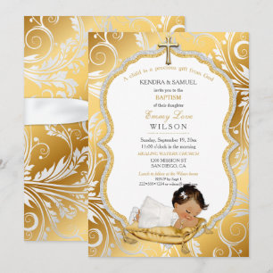 Ethnic Baby Girl Taufe Christening Gold Cross Einladung