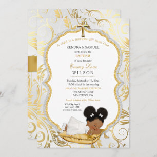 Ethnic Baby Girl Taufe Christening Gold Cross Einladung