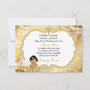 Ethnic Baby Girl Taufe Gold Cross Vielen Dank Dankeskarte