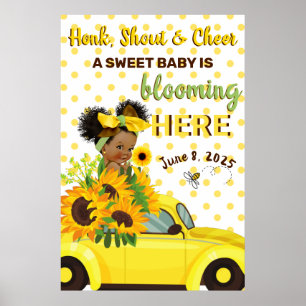 Ethnic Baby Girl Yellow Sunflower Baby Shower Poster