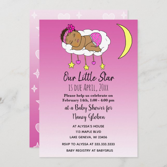 Ethnic Baby on Cloud and Moon Girl's Baby Shower Einladung (Vorne/Hinten)