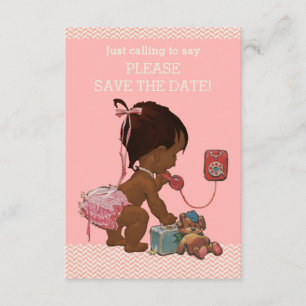 Ethnic Baby on Phone Baby Dusche Save the Date