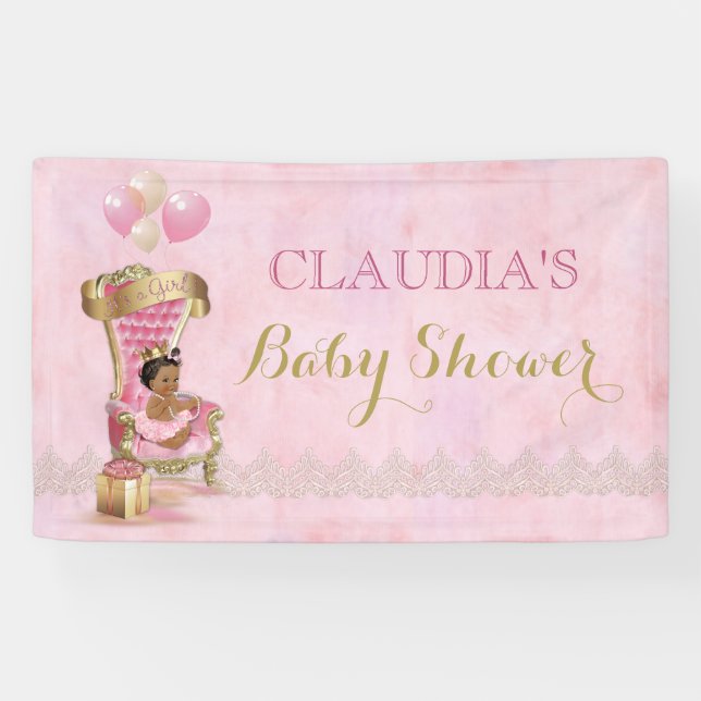 Ethnic Baby Princess Crown Gold Pink Royal Banner (Horizontal)