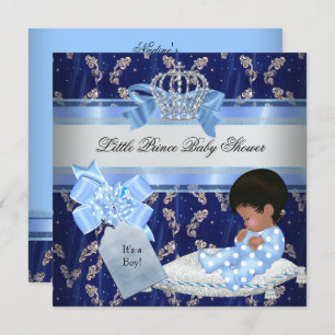 Ethnic Baby Shower Boy Blue Little Prince Crown Einladung