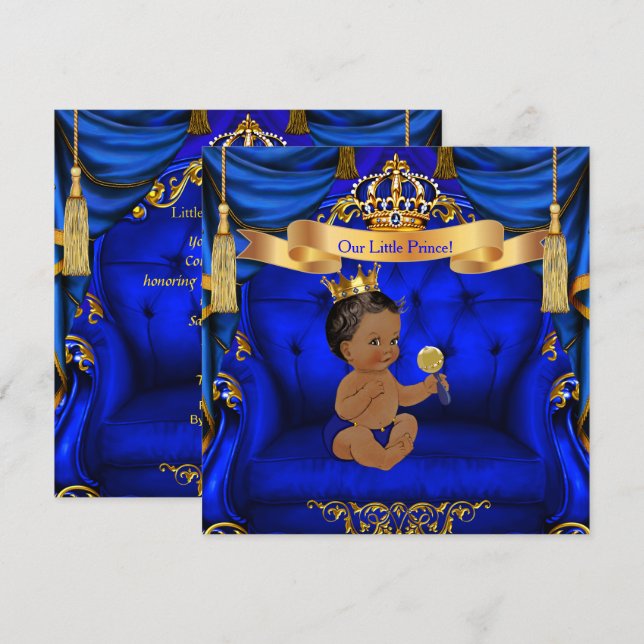 Ethnic Baby Shower Boy Prince Royal Blue Gold Einladung (Vorne/Hinten)