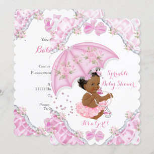 Ethnic Baby Shower Pink Umbrella Girl Blume Einladung