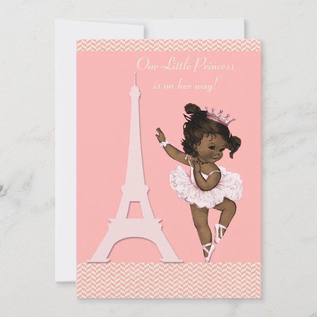 Ethnic Ballerina Eiffel Tower Chevrons Baby Dusche Einladung (Vorderseite)