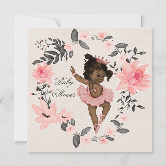 Ethnic Ballerina Watercolor Kinderdusche Einladung (Vorderseite)