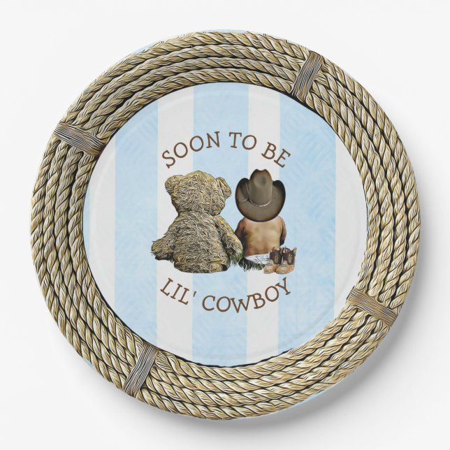 Ethnic Balon wird Lil' Cowboy Baby Shower Pappteller (Vorderseite)