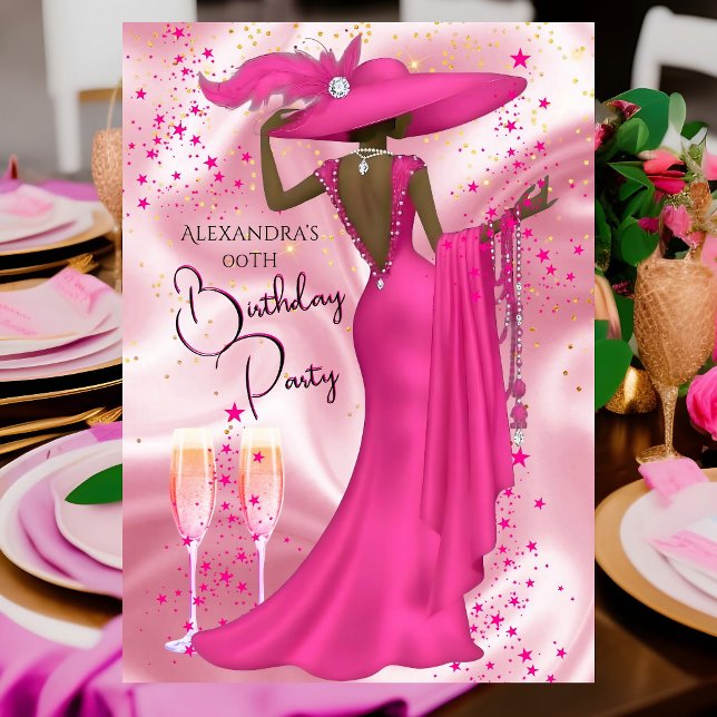 Ethnic Birthday Party Hot Pink Champagne Dress Einladung (Von Creator hochgeladen)