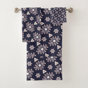 Ethnic Blue Gray Minimal Muster Badhandtuch Set