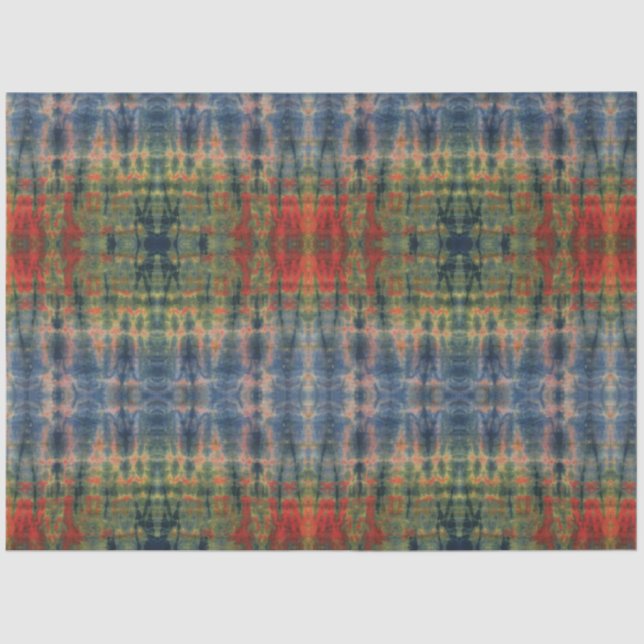 Ethnic Blue Green Gefärbte Krawatte Traditionelles Seidenpapier (Vorderseite)