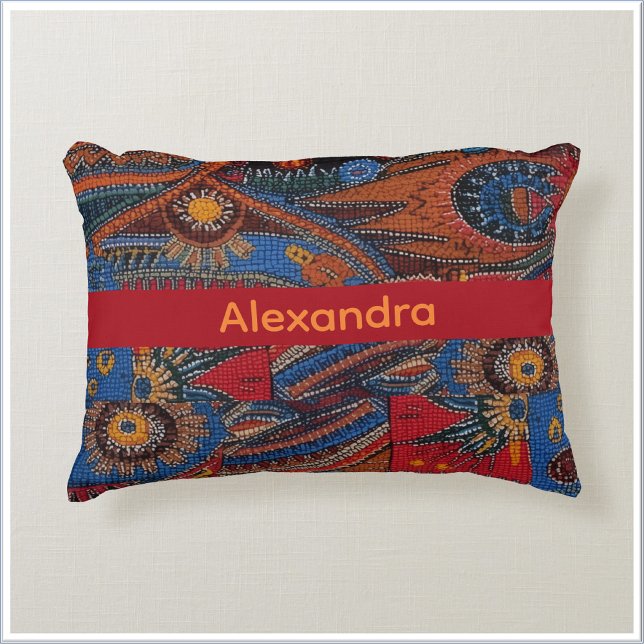 Ethnic Boho Colorful Pattern Red Blue & Gold Dekokissen (Von Creator hochgeladen)