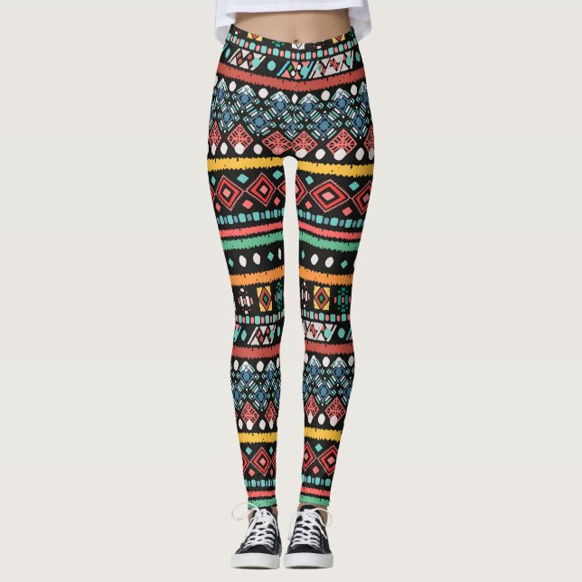 Ethnic Boho: Geometrische Pixel Print Leggings (Vorderseite)
