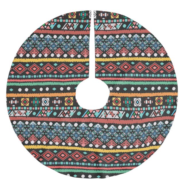 Ethnic Boho: Geometrische Pixel Print Polyester Weihnachtsbaumdecke (Vorderseite)