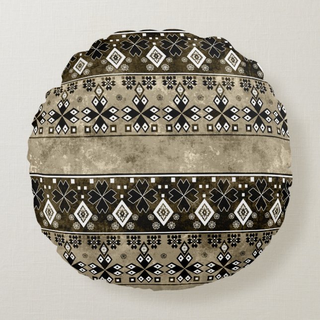 Ethnic Boho Grunge: farbenfrohe Muster Rundes Kissen (Vorderseite)
